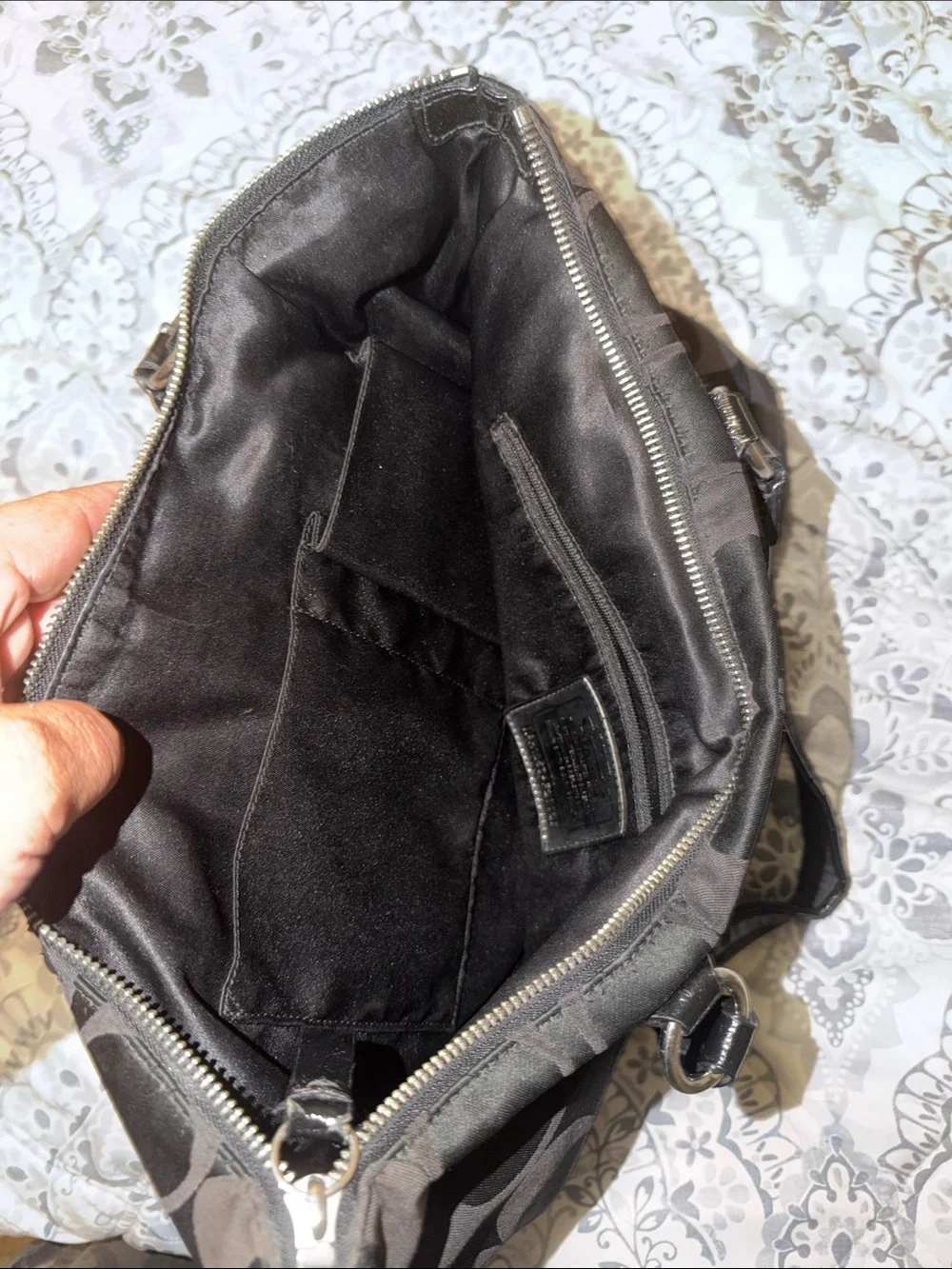 Coach Black Signature Shoulder Bag with Heart Zip Pull
